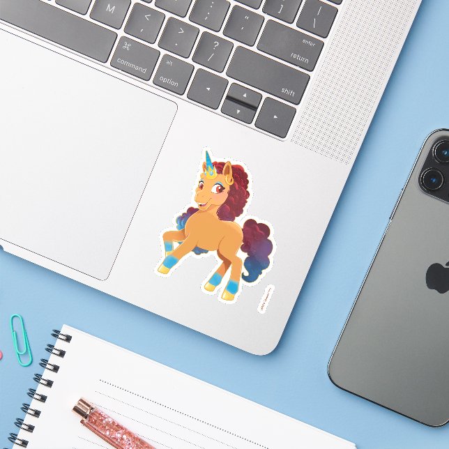 Pegatina Afro Unicornio | Pranza Divina (Ordenado portátil con iPhone)