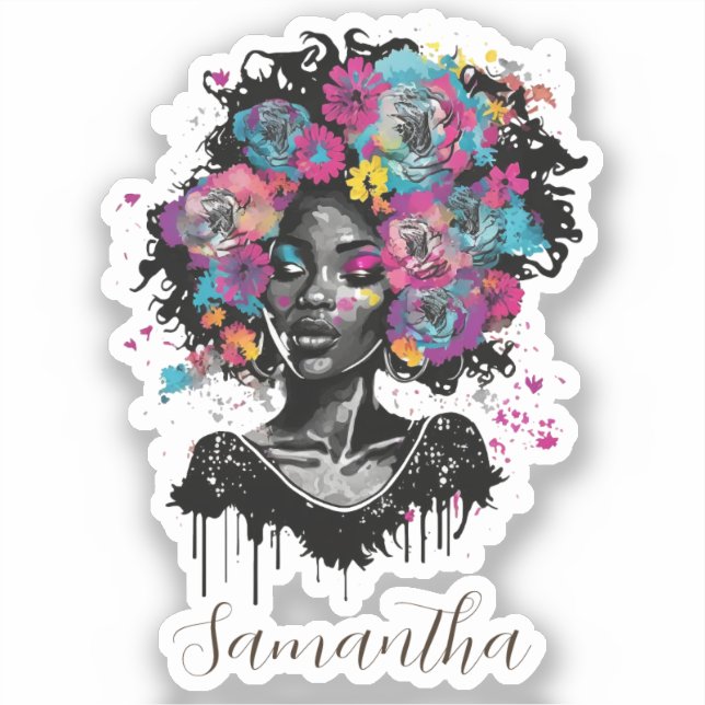 Pegatina Afromujer con clase floral (Anverso)