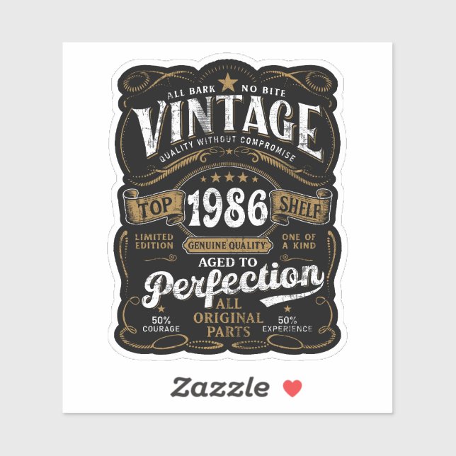 Pegatina Aged To Perfection Vintage 1986 Birthday 40th   (Hoja)
