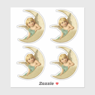 Pegatina Agradable ángel victoriano descansando en la luna