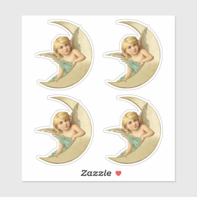 Pegatina Agradable ángel victoriano descansando en la luna  (Hoja)