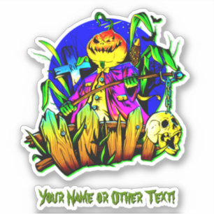 Pegatina Agregar nombre, Espantapájaros de calabaza con cab