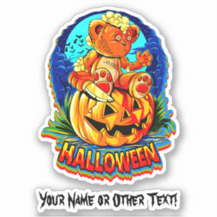 Pegatina Agregar Nombre Zombie Teddy Bear Calabaza Cuchillo