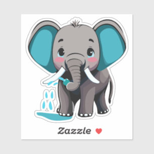 Pegatina Agua de rociado de elefante pequeño lindo del tron