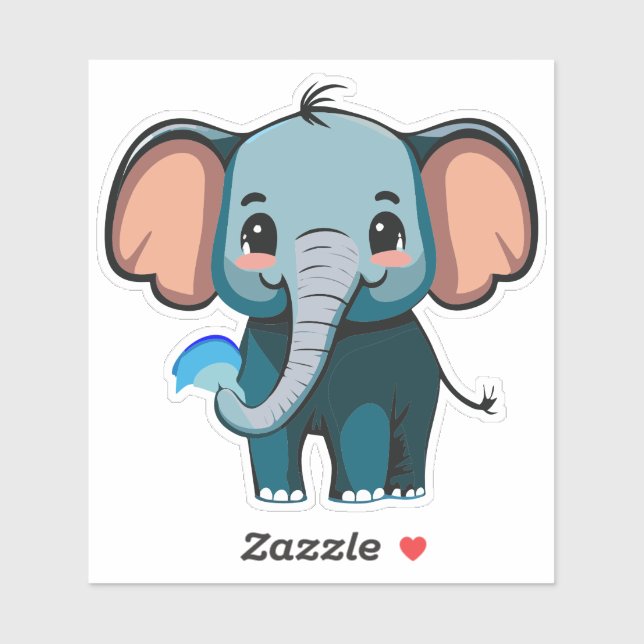 Pegatina Agua de rociado de elefante pequeño lindo del tron (Hoja)