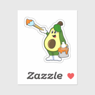Pegatina Aguacate como pintador con pincel de pintura