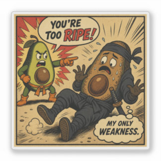 Pegatina Aguacate Ninja "Demasiado Maduro" — Cómic Retro Di