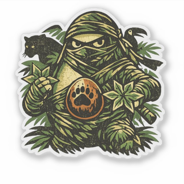Pegatina Aguacate Ninja — Sombra de la Jungla  (Anverso)