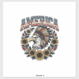 Pegatina Águila Patriótica América Girasol Vintage