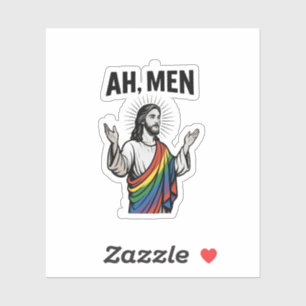 Pegatina Ah Men Funny Orgullo Gay LGBT Jesús Arcoiris