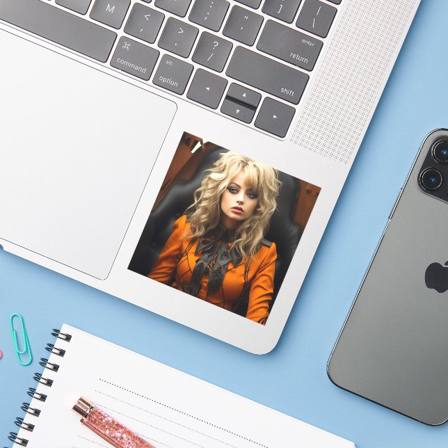 Pegatina Ai Lady (Ordenado portátil con iPhone)