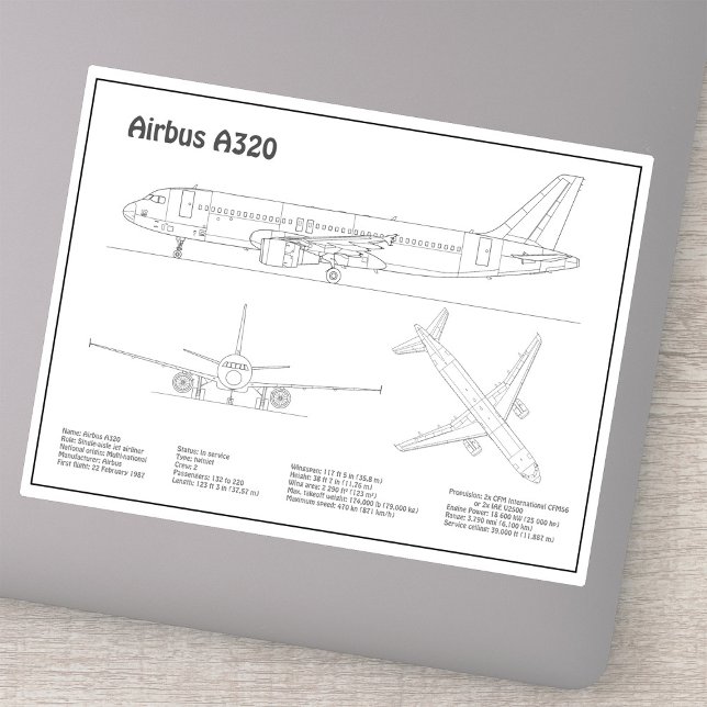 Pegatina Airbus A320 - Planos de Dibujo de Aviones Planes B (Airbus A320 - Airplane Blueprint Drawing Plans BD. Sticker)