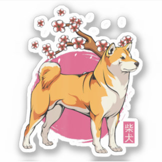 Pegatina akita shiba perro inu japonés flor de cerezo sakur