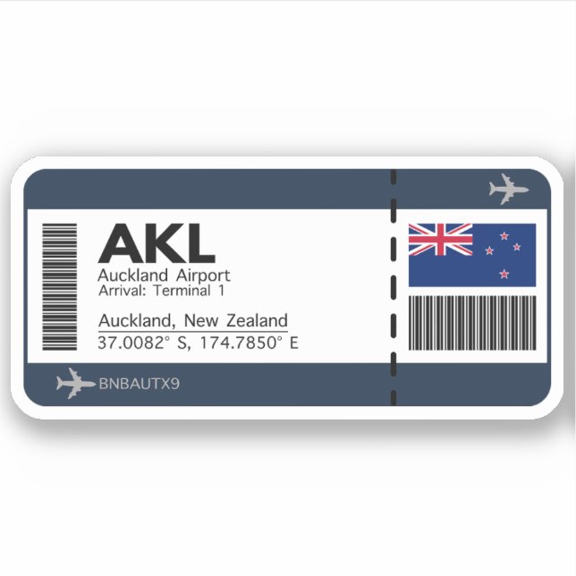 Pegatina AKL Auckland Embarque Pass - New Zealand Ticket (Anverso)