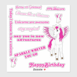 Pegatina Ala Rosa Volando Unicornio