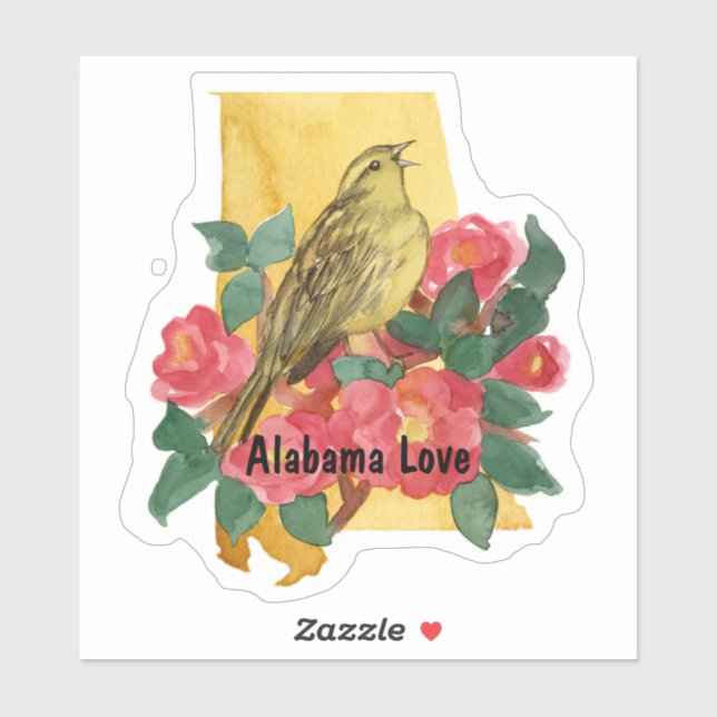 Pegatina Alabama Amor Yellowhammer Flor Camellia Rosa (Hoja)