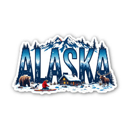Pegatina Alaska Wilderness Sticker | Winter Cabin Landscape