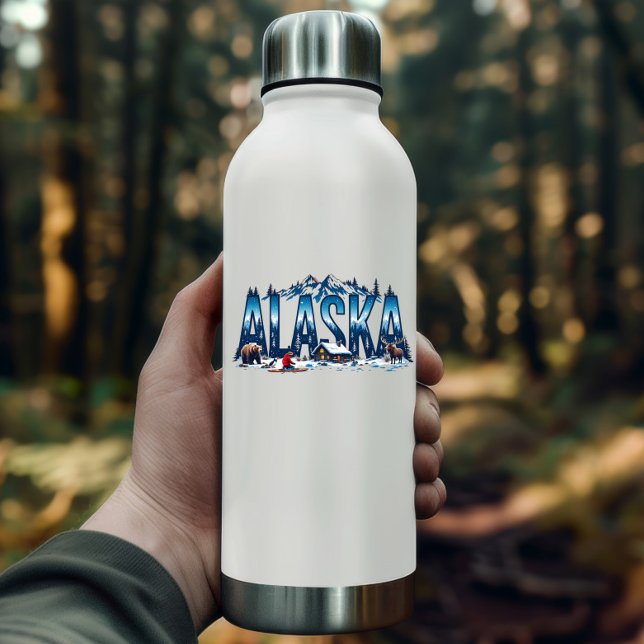 Pegatina Alaska Wilderness Sticker | Winter Cabin Landscape (Alaska Wilderness Sticker | Winter Cabin Landscape by PiggyPrint Stickers. )