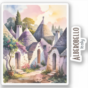 Pegatina Alberobello Italia Arte Acuarela de Trulli Históri