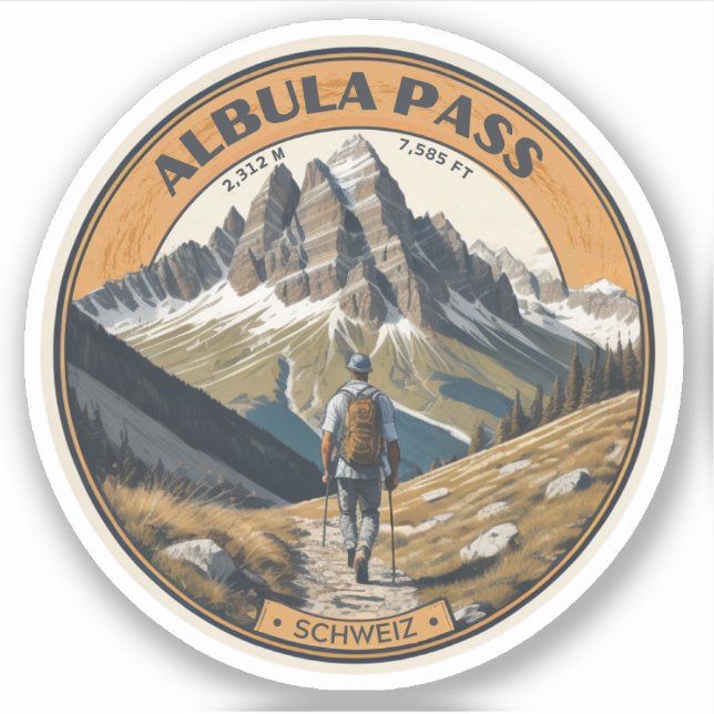 Pegatina Albula pasa por alpes suizos montaña senderismo (Anverso)