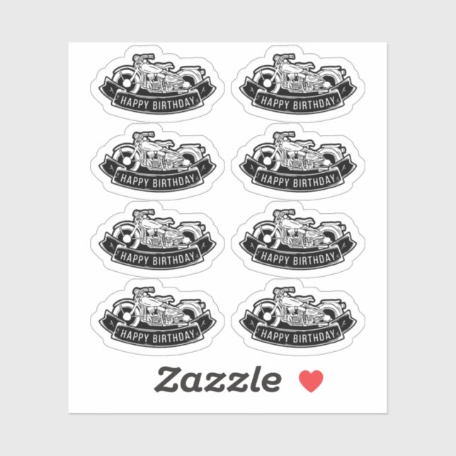 Pegatina Álbum de recuerdos de cumpleaños feliz de motocicl (Hoja)