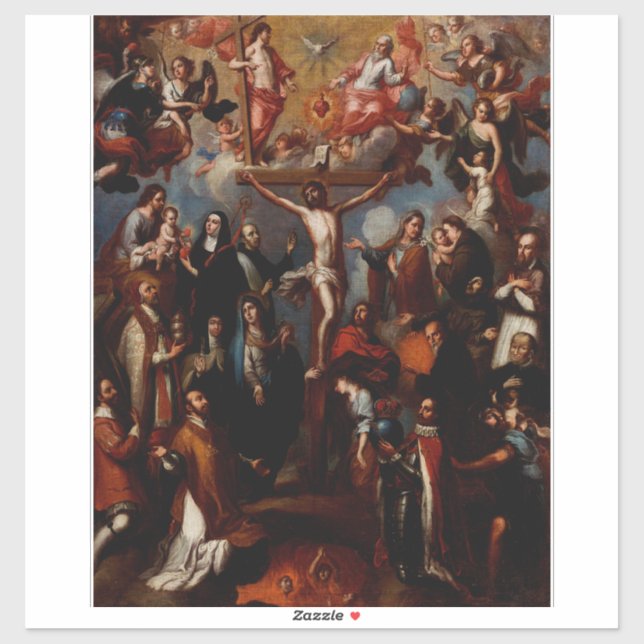 Pegatina Alegoría de la crucifixión con santos jesuitas (Hoja)