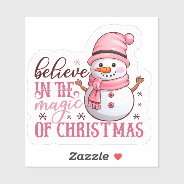 Pegatina Alegre muñeco de nieve rosa esparce Navidades (Hoja)