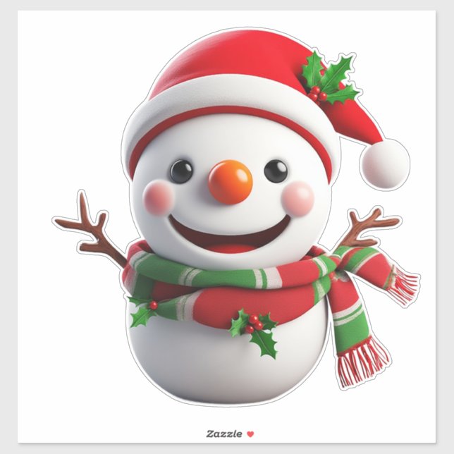 Pegatina Alegre Snowman con Santa Hat (Hoja)
