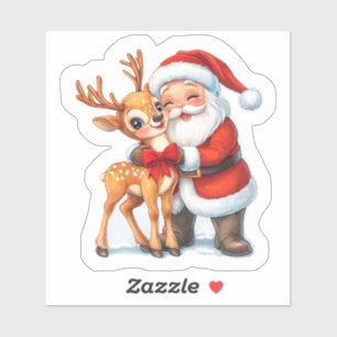 Pegatina ¡Alegres Navidades Con Papá Noel Y Reno!
