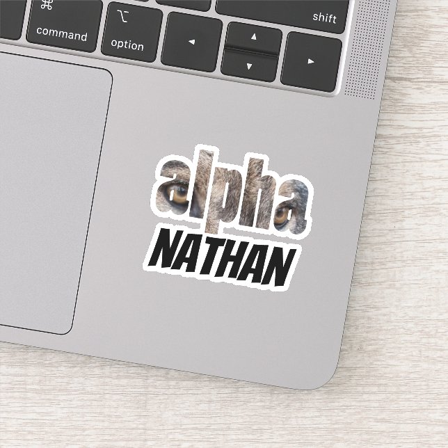 Pegatina Alfa | Wolf Eyes First Name with Black Typography (Detalle)