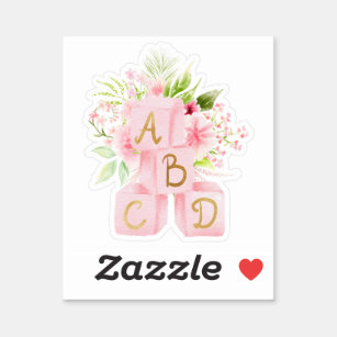 Pegatina Alfabeto de bloques florales cúbicos de color rosa