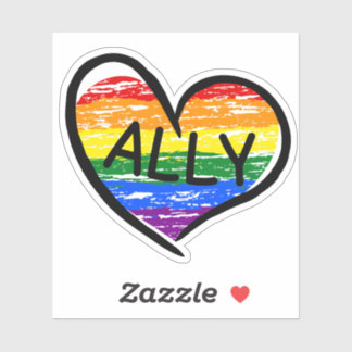 Pegatina Aliado para el corazón desgarrado por la mano LGBT