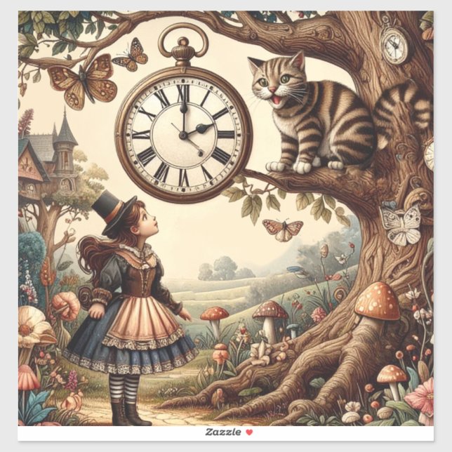 Pegatina Alice & Cheshire Cat: Whimsical Wonderland Fantasy (Hoja)