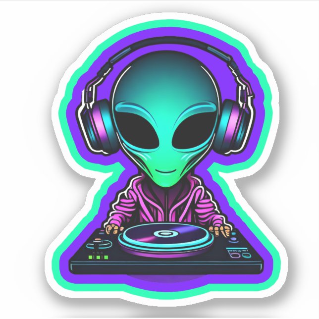 Pegatina Alien DJ (Anverso)