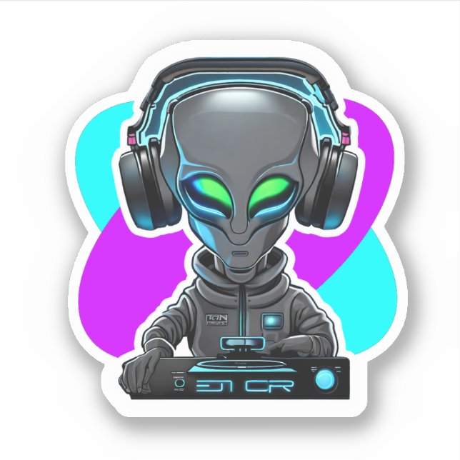 Pegatina Alien DJ vinyl (Anverso)
