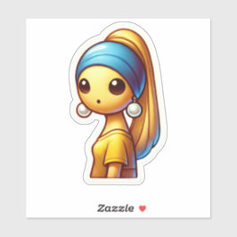Pegatina Alien Girl with Pearl Earring - Whimsical Sci-Fi