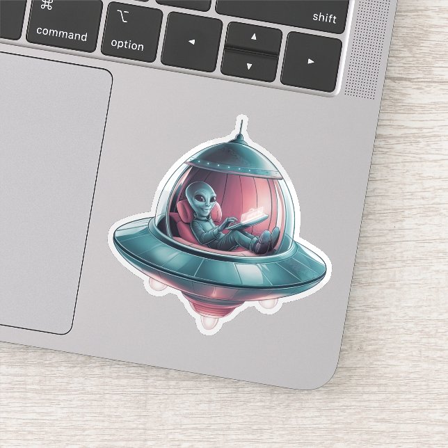 Pegatina Alien gracioso en OVNI (Detalle)