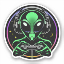 Alien jugando videojuegos con fondo estelar