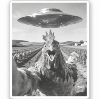 Pegatina Alien UFO Chicken Art Abduction SciFi Humor