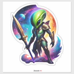 Pegatina Alien Verde Con Espada