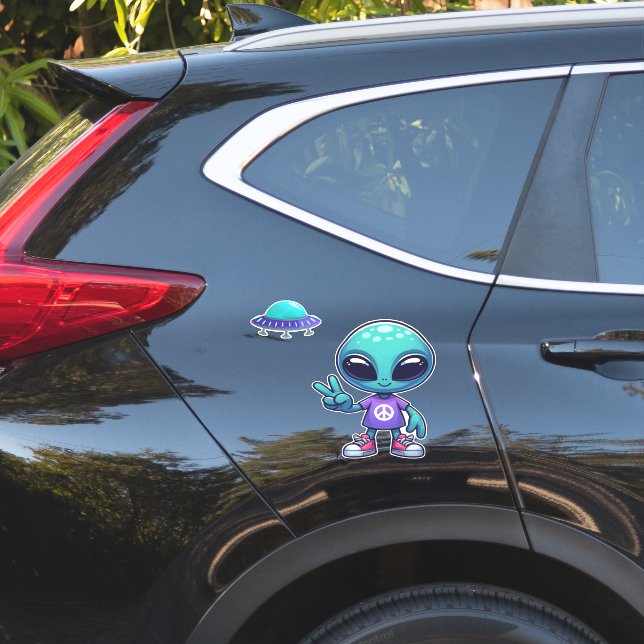 Pegatina Alienígena de la paz lindo & Nave Espacial (Lado del coche)