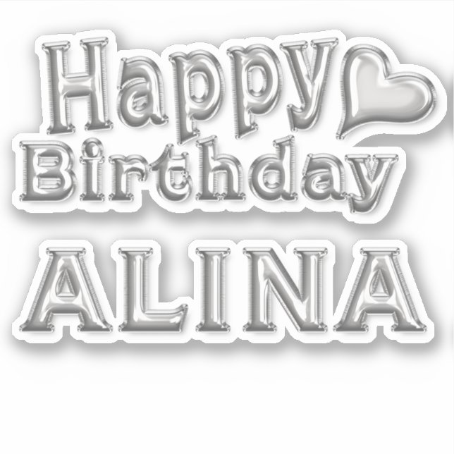 Pegatina Alina Happy Birthday silver Aufkleber Sticker (Anverso)