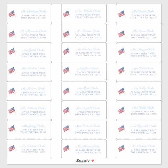 Pegatina All-American USA Flag 4 Of July Guest Address (Hoja)