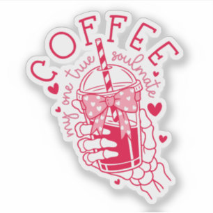 Pegatina Alma gemela del café Corazones rojos Mano de esque