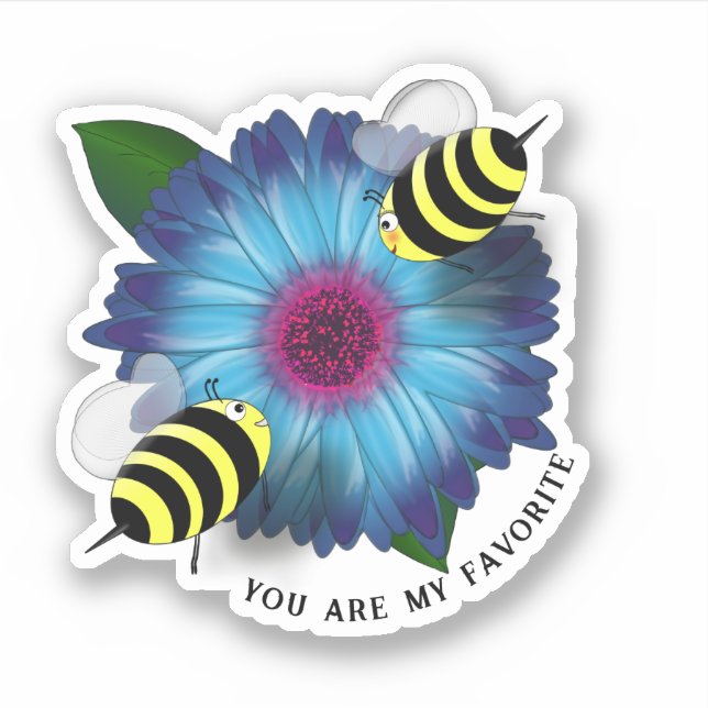 Pegatina Almuerzo de abejas en flor azul (Anverso)