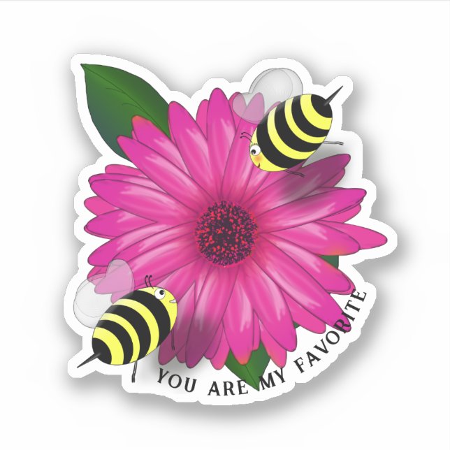 Pegatina Almuerzo de la abeja en flor rosa (Anverso)