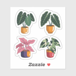Pegatina Alocasia y Acuarela de Plantas Raras 