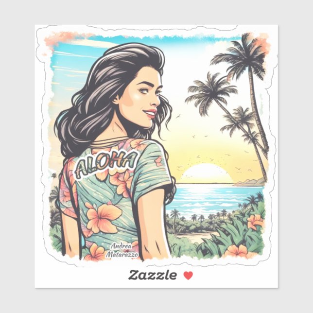 Pegatina Aloha Chica (Hoja)