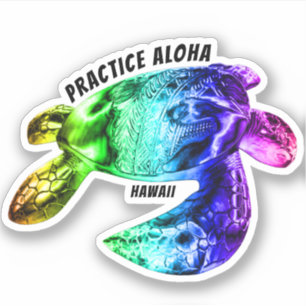 Pegatina Aloha de práctica hawaiana - Arcoiris tribal honu