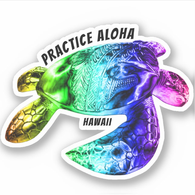 Pegatina Aloha de práctica hawaiana - Arcoiris tribal honu (Anverso)